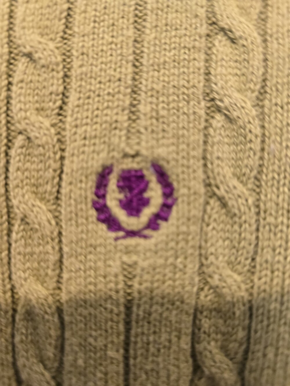 IZOD Cable Knit Sweater Chartreuse Green Crew Neck Purple Logo Womens Large - Picture 3 of 5